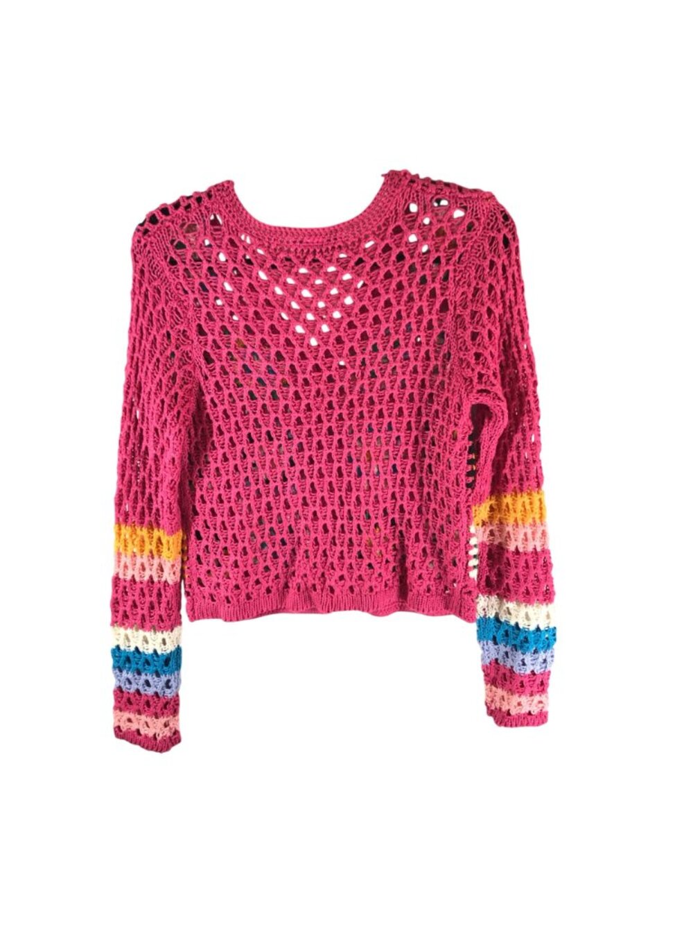 Cotton Emporium Womens Crochet Cardigan Sweater Granny Square Open Knit Pink S - Picture 2 of 4